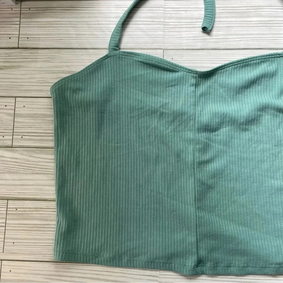 Pacsun teal ribbed halter crop top size large - Picture 3 of 9
